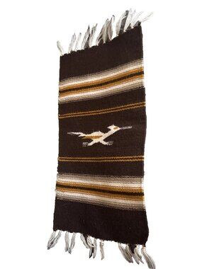 Vintage Southwest Wool Roadrunner 20" X 10" Navajo Zapotec Style Table Sampler